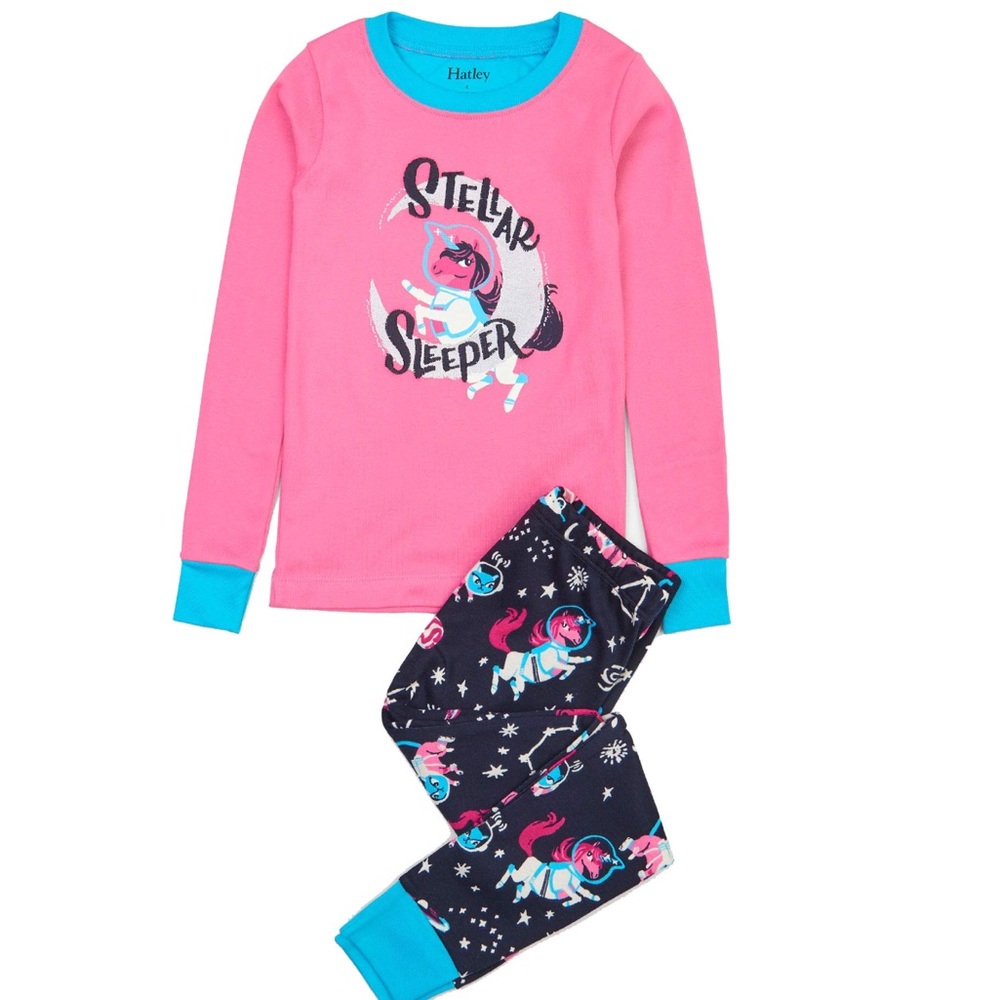 Hatley pajamas Cosmic unicorn astronaut moon organic cotton pants top pj space 8